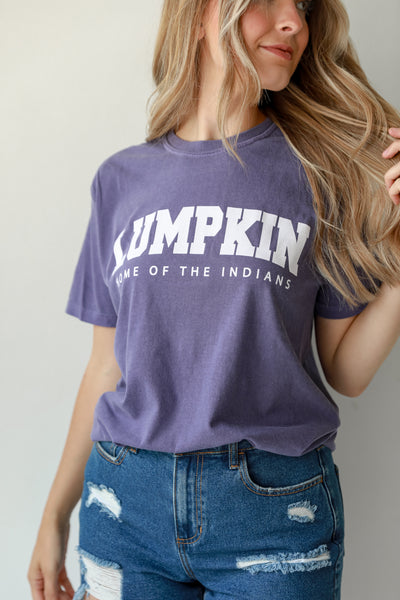 Purple Lumpkin Home Of The Indians Tee on model