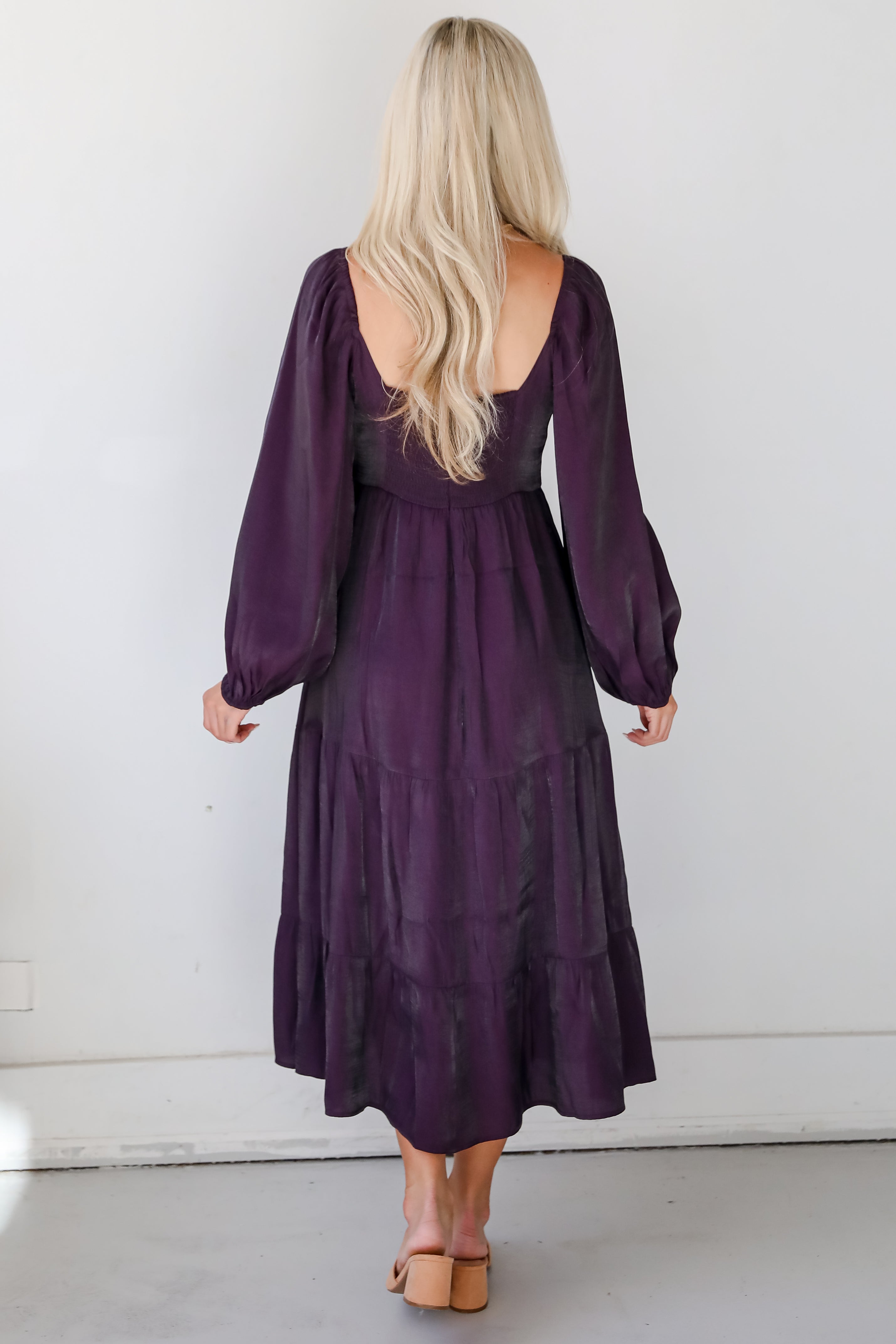 Exquisite Marvel Plum Tiered Midi Dress