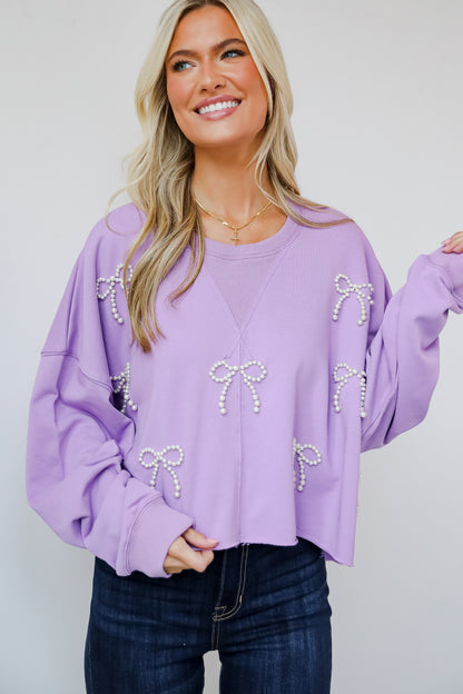 Dazzling Warmth Pearl Bow Cropped Pullover