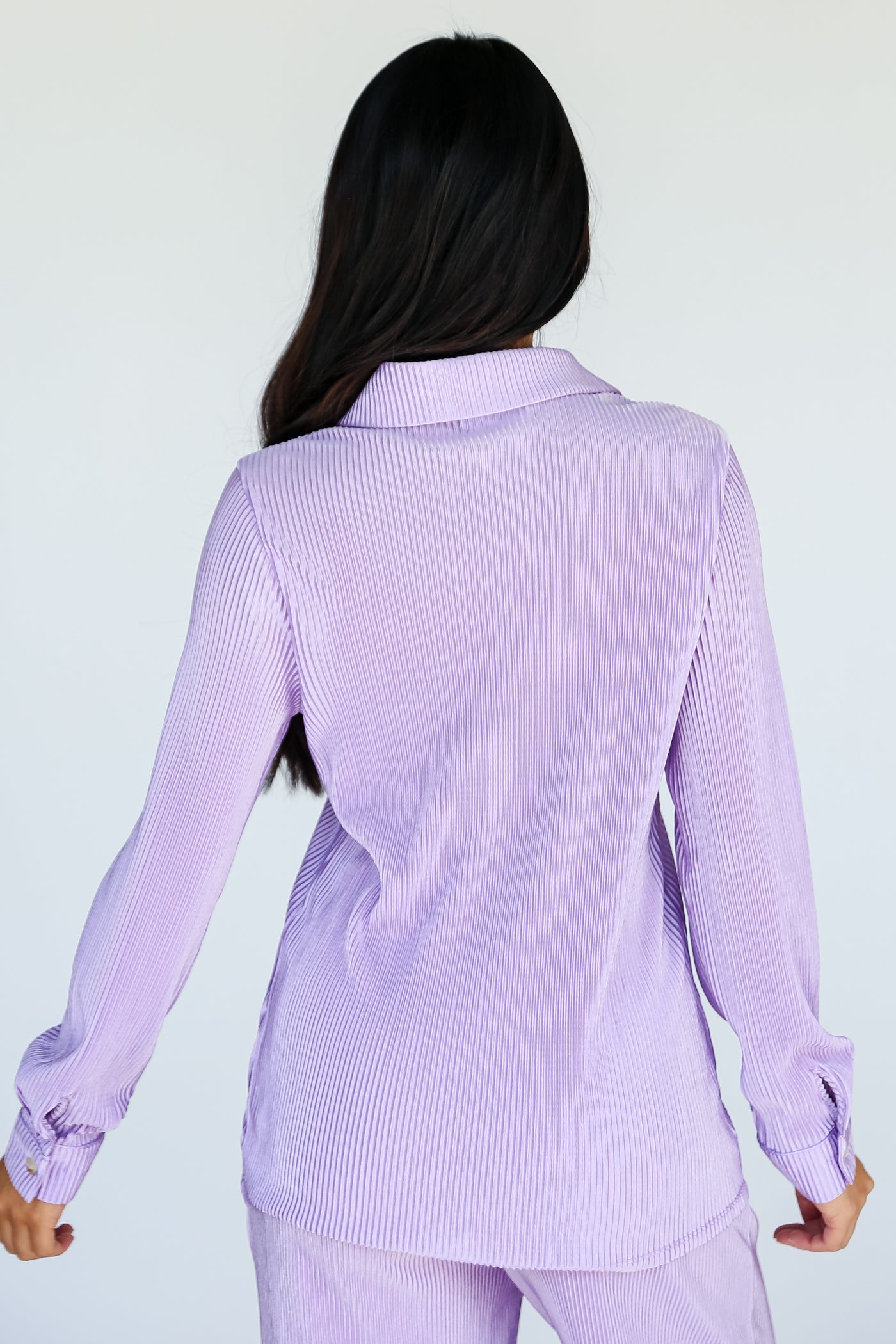 purple  Plisse Button-Up Blouse back view
