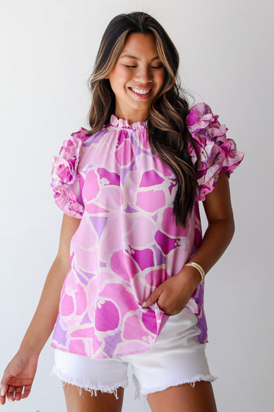 lilac ruffle blouse