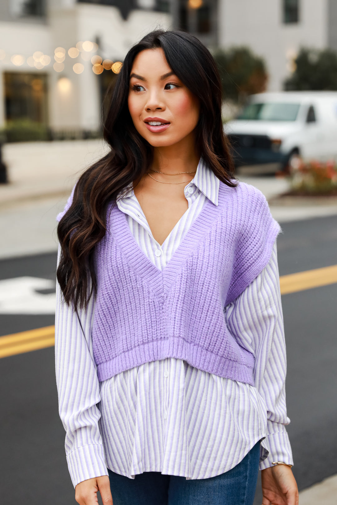 Purple Sweater Vest Blouse