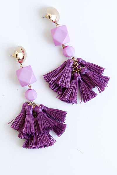 purple Tassel Statement Earrings
