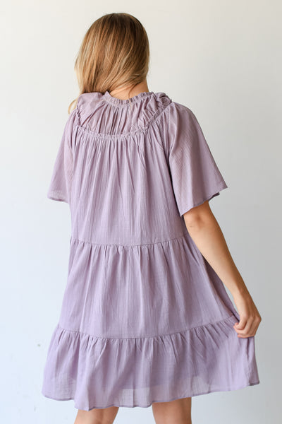 purple Tiered Mini Dress back view