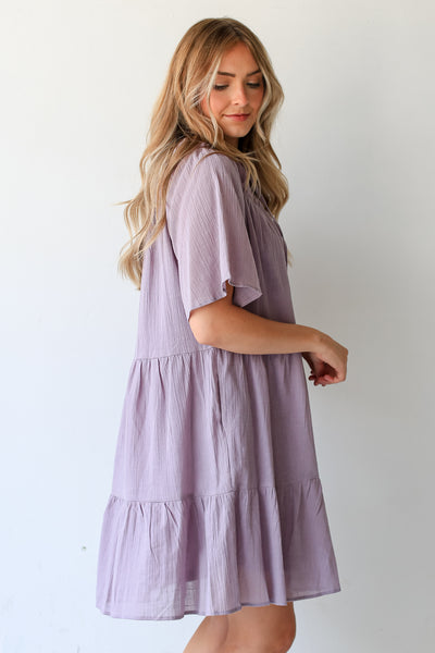 purple Tiered Mini Dress side view