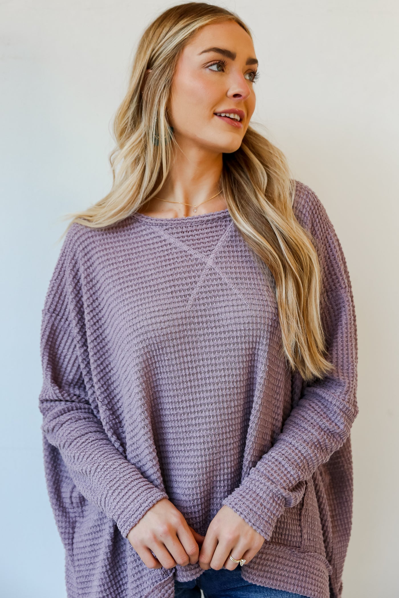 Lavender Waffle Knit Top front view