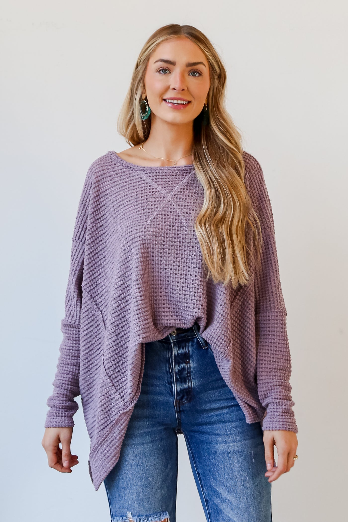 Lavender Waffle Knit Top on model