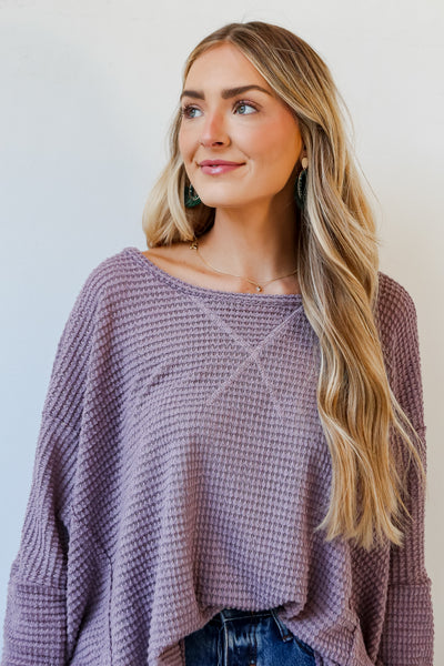 Lavender Waffle Knit Top close up