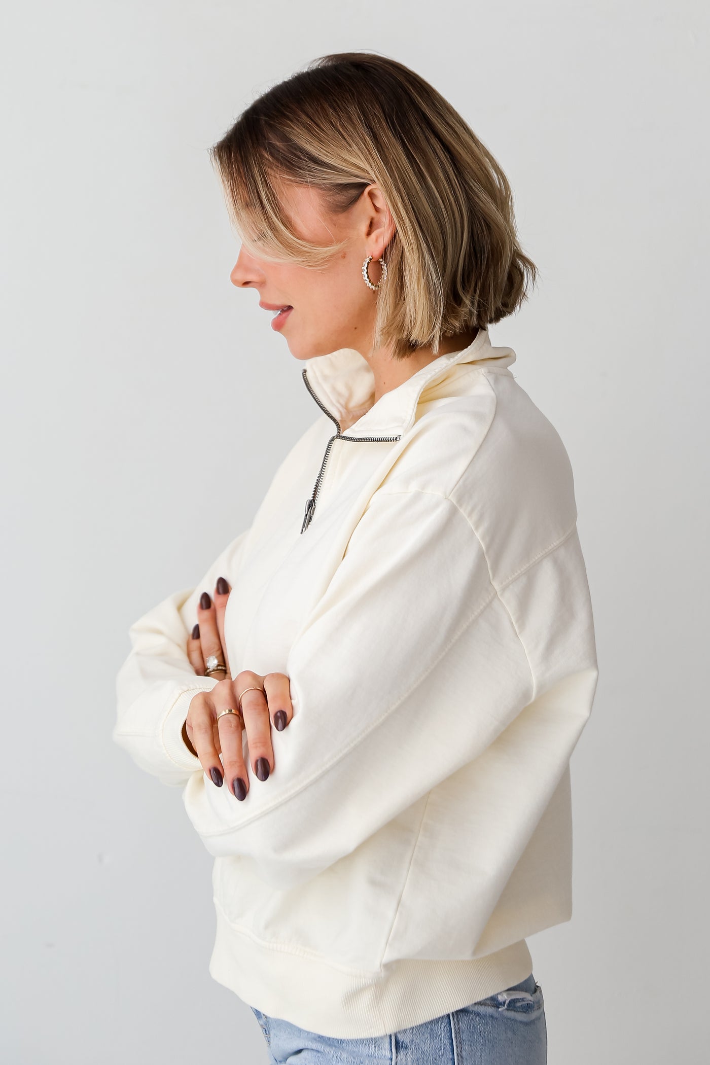 cream Quarter-Zip Pullover for women