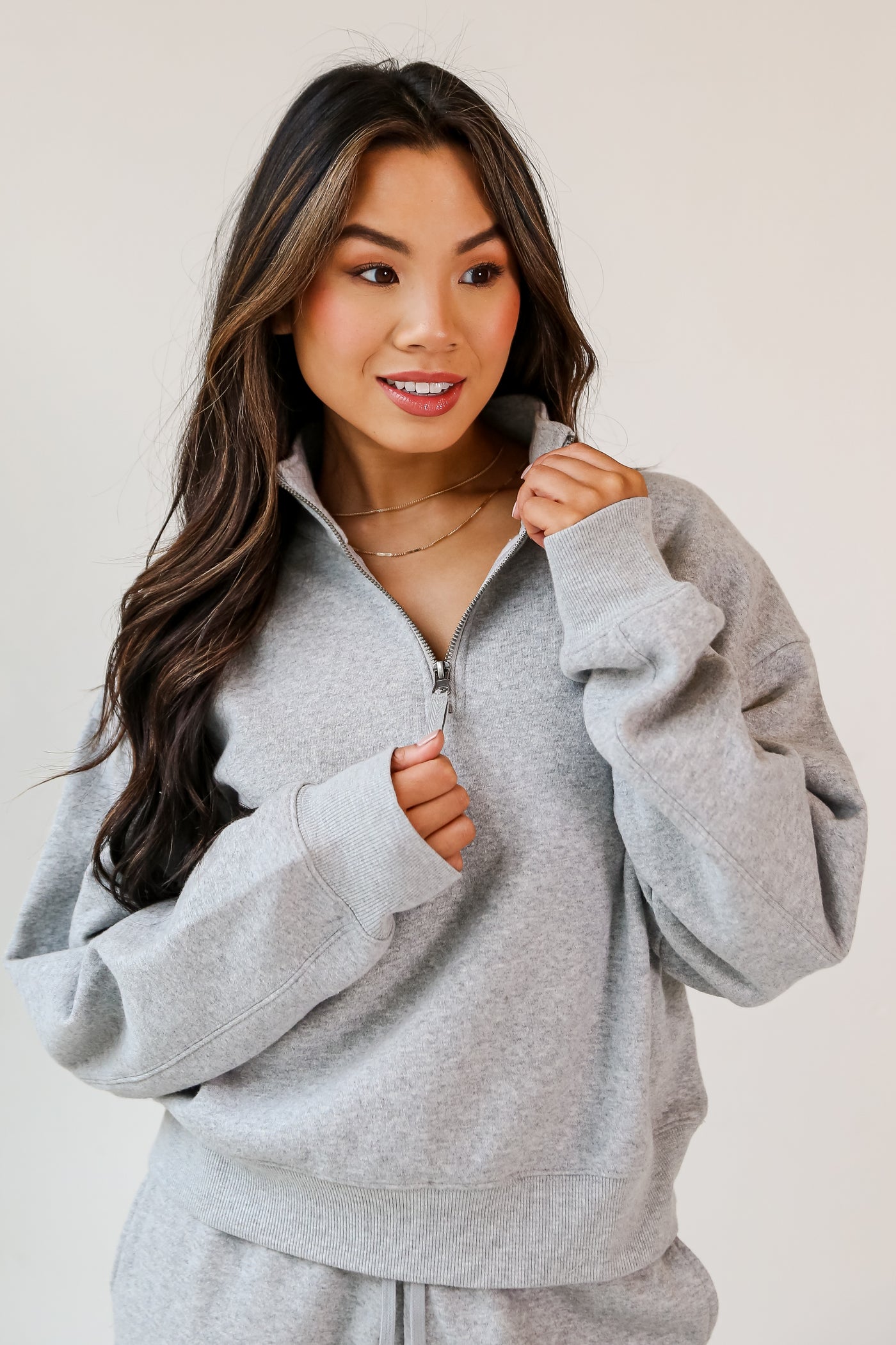 cozy grey Fleece Quarter Zip Pullover