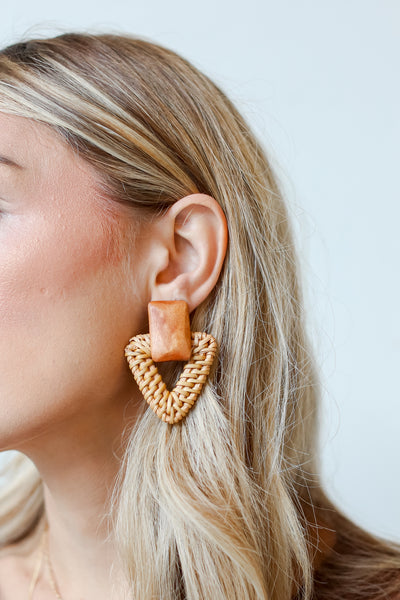 Rattan Triangle Earrings on model