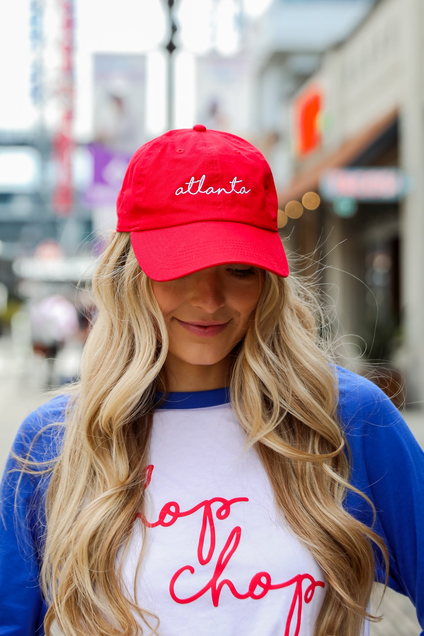 red Atlanta Script Embroidered Hat Success