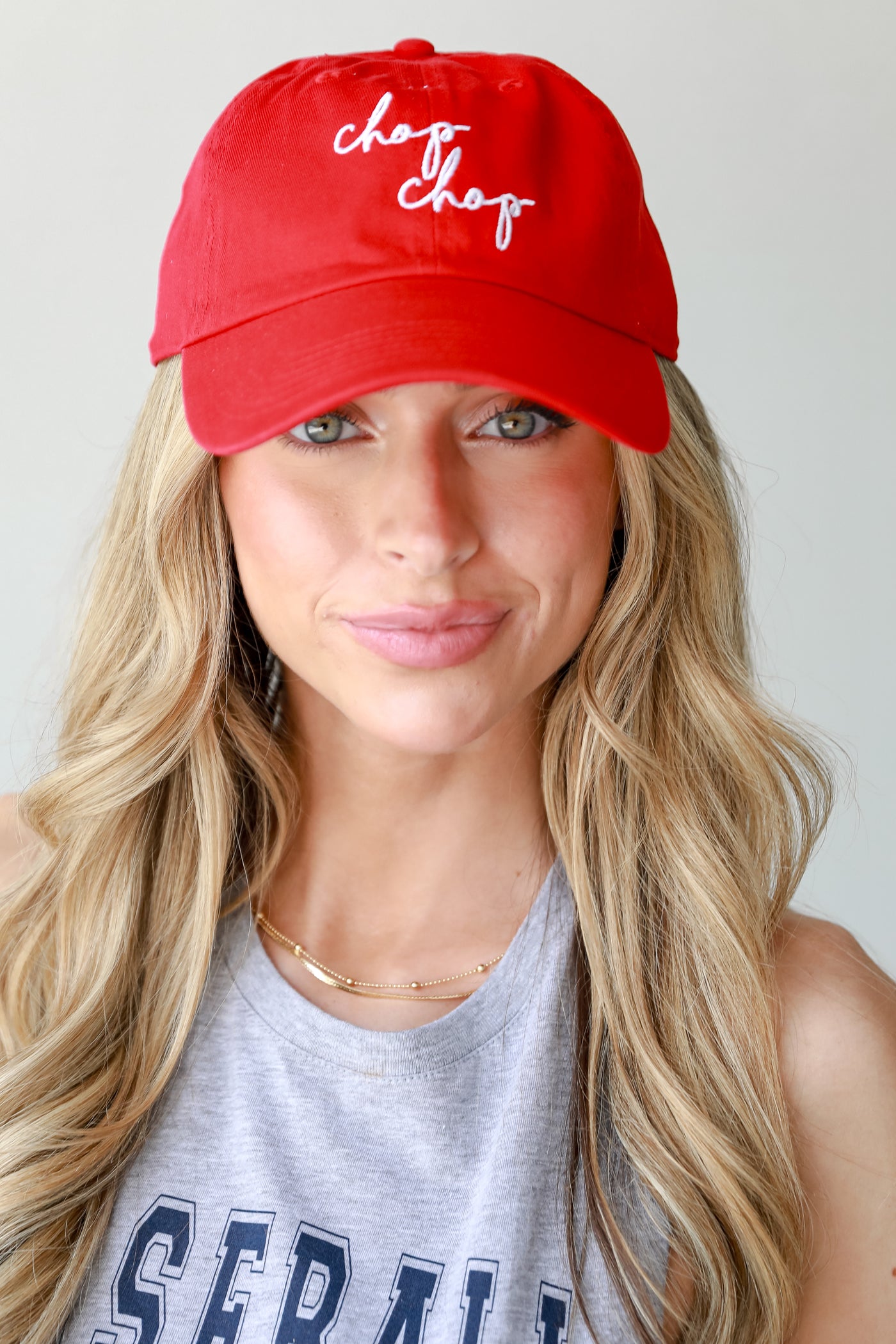 Red Chop Chop Script Embroidered Hat