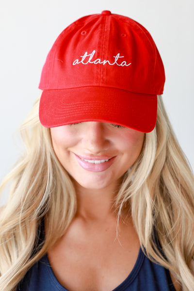 red Atlanta Script Embroidered Hat