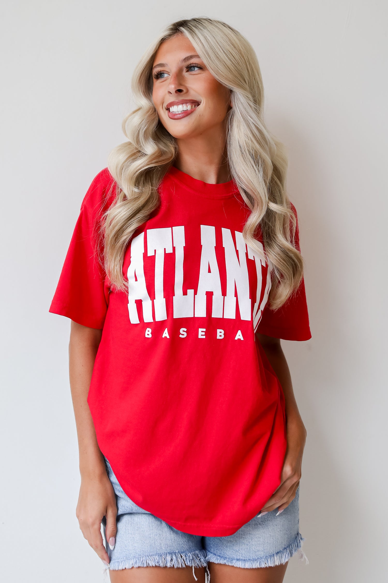 Red Atlanta Baseball Block Letter Tee