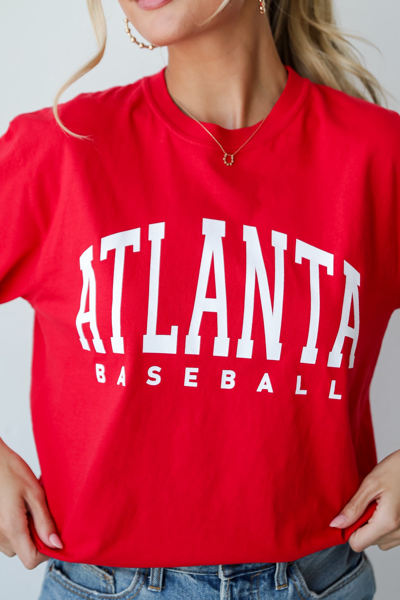 womens Red Atlanta Baseball Tee