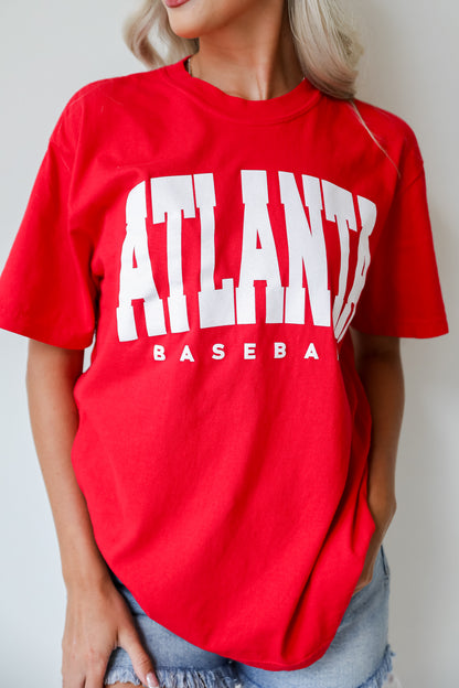 Red Atlanta Baseball Block Letter Tee