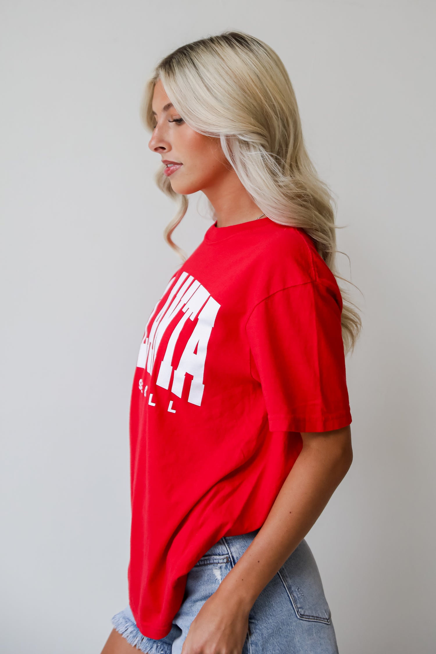 Red Atlanta Baseball Block Letter Tee