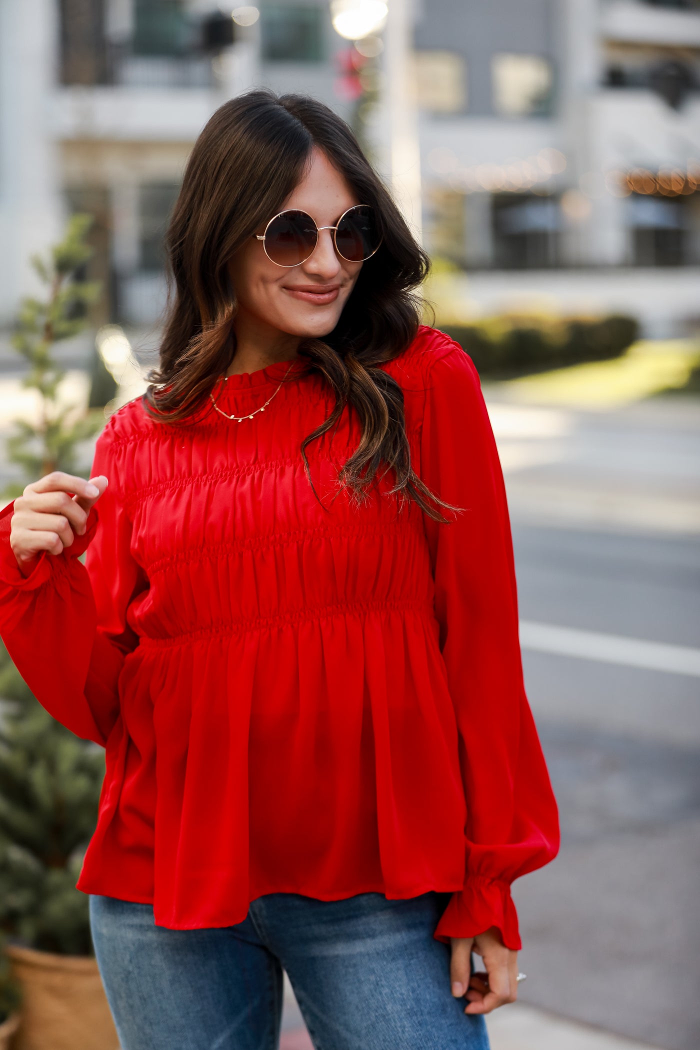 Red Smocked Blouse