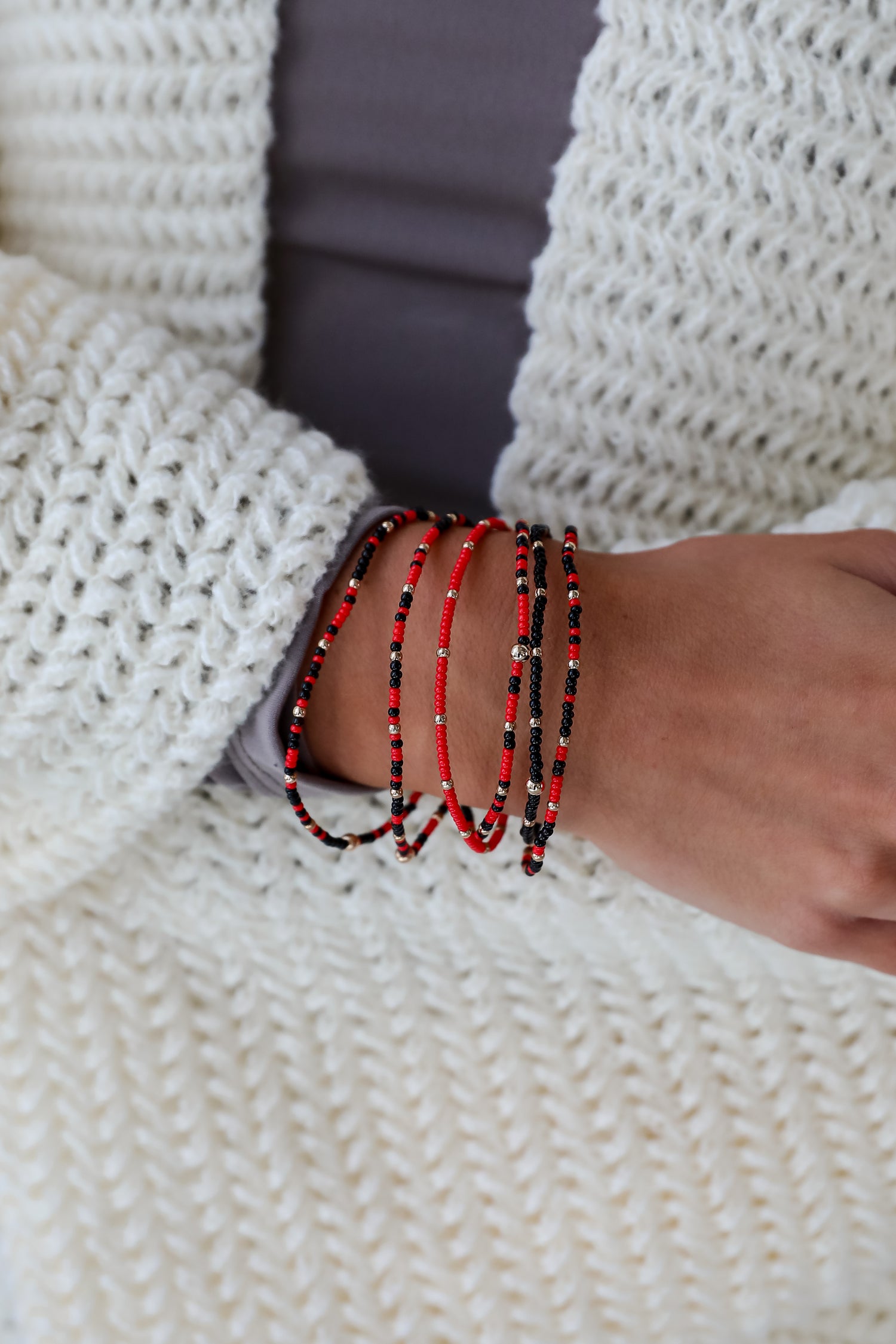 Audrey Red/Black Beaded Bracelet Set