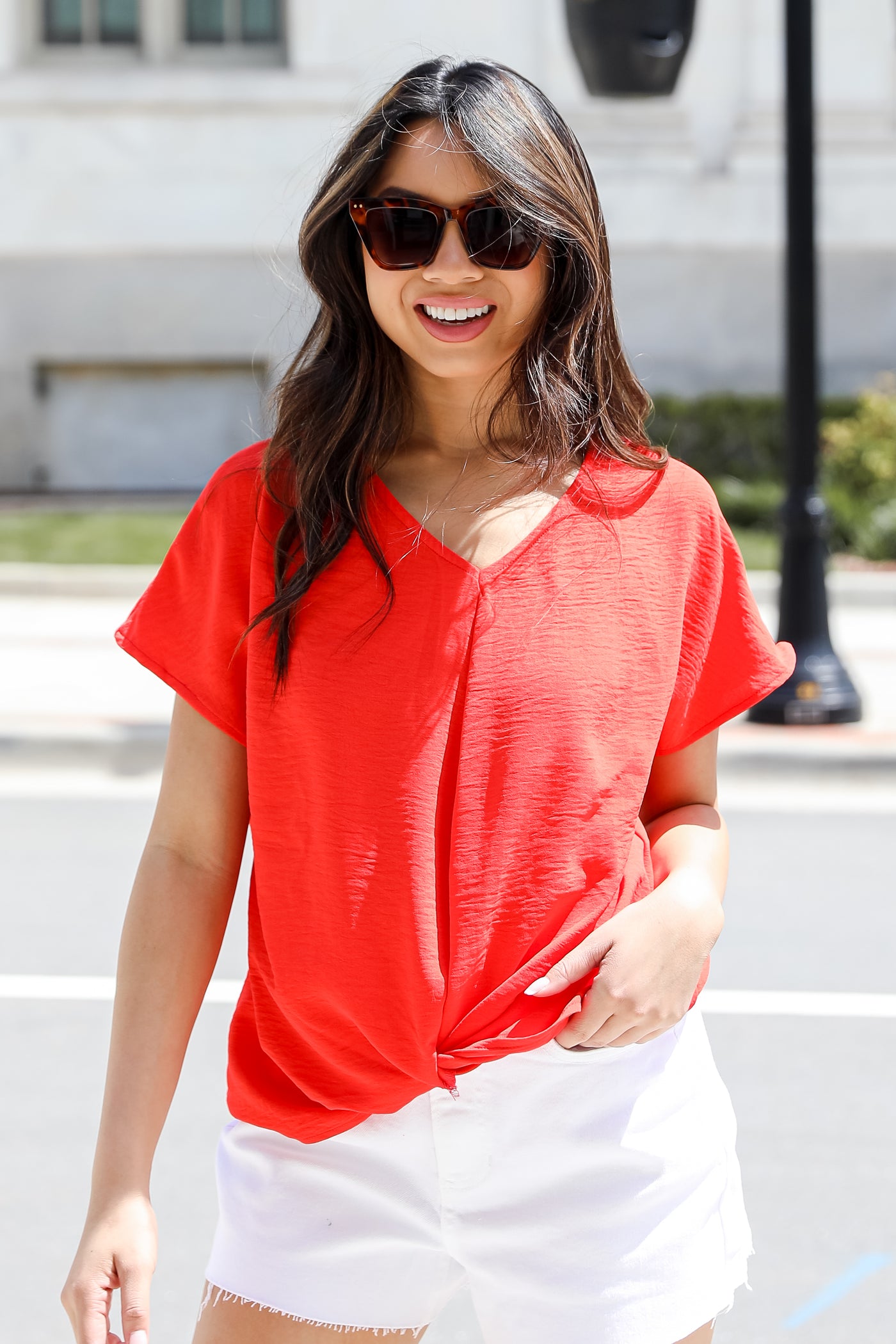 red Twist Front Blouse