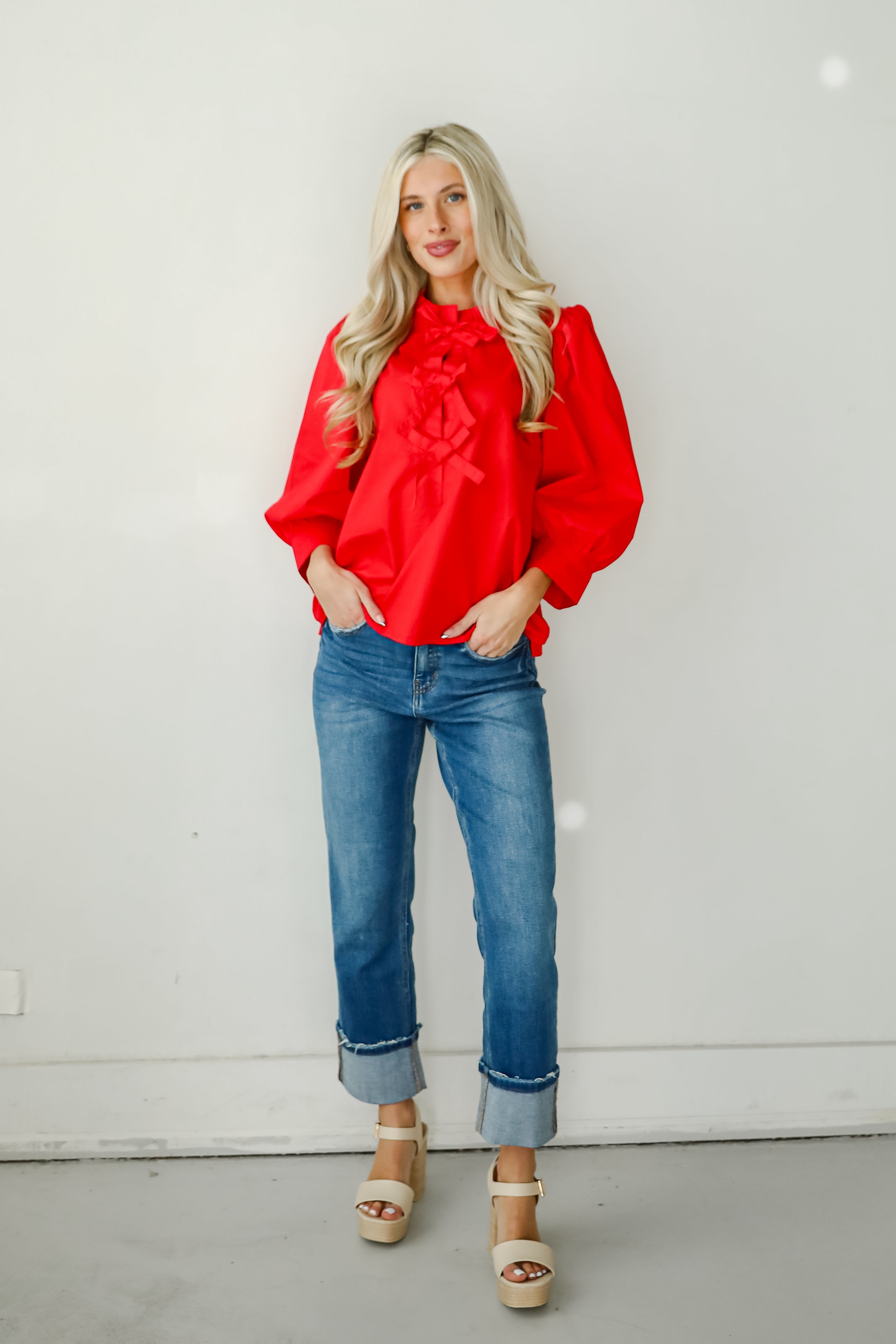 Perfectly Precious Red Bow Blouse