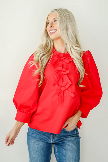 Perfectly Precious Red Bow Blouse