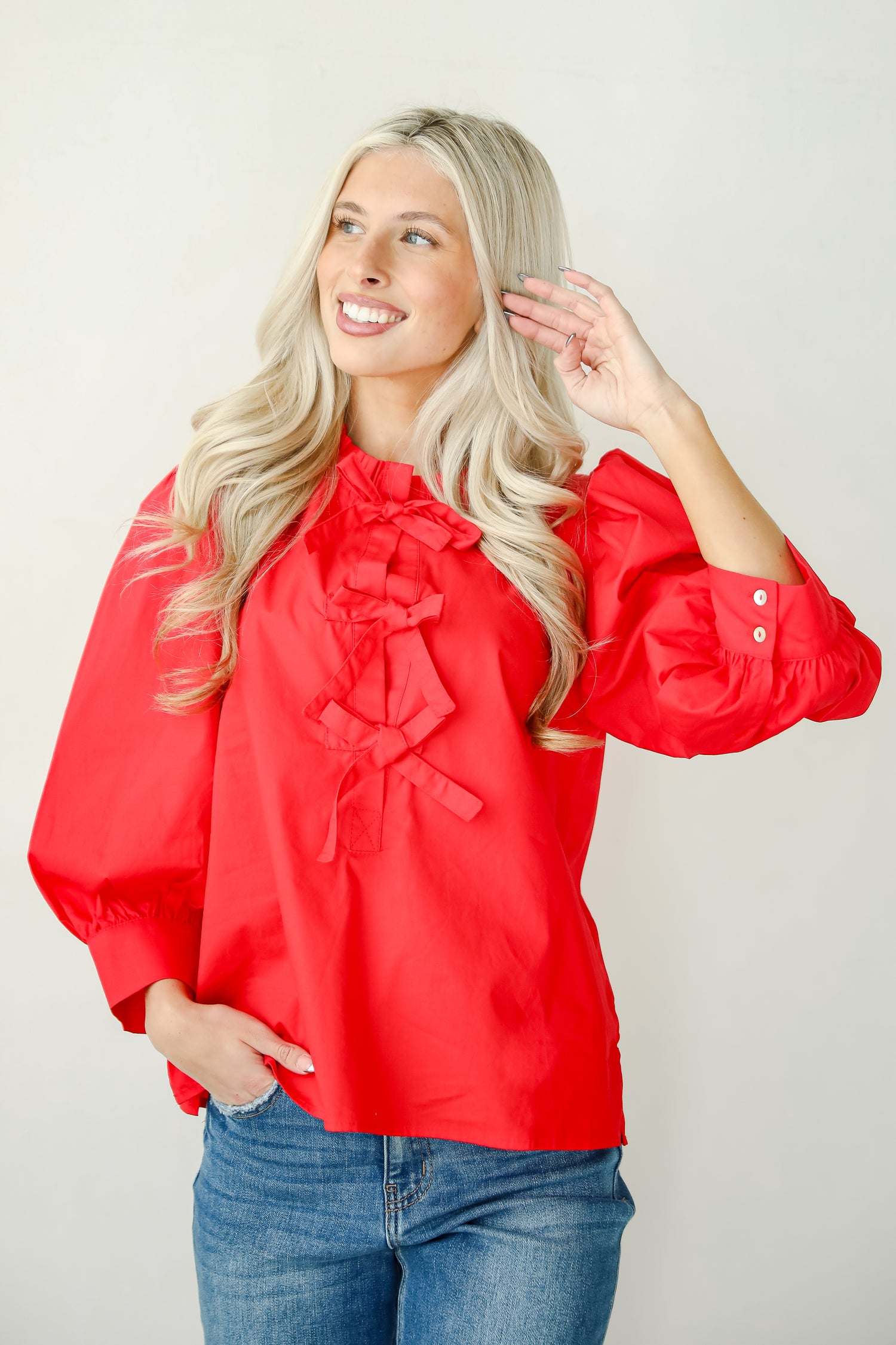 Perfectly Precious Red Bow Blouse