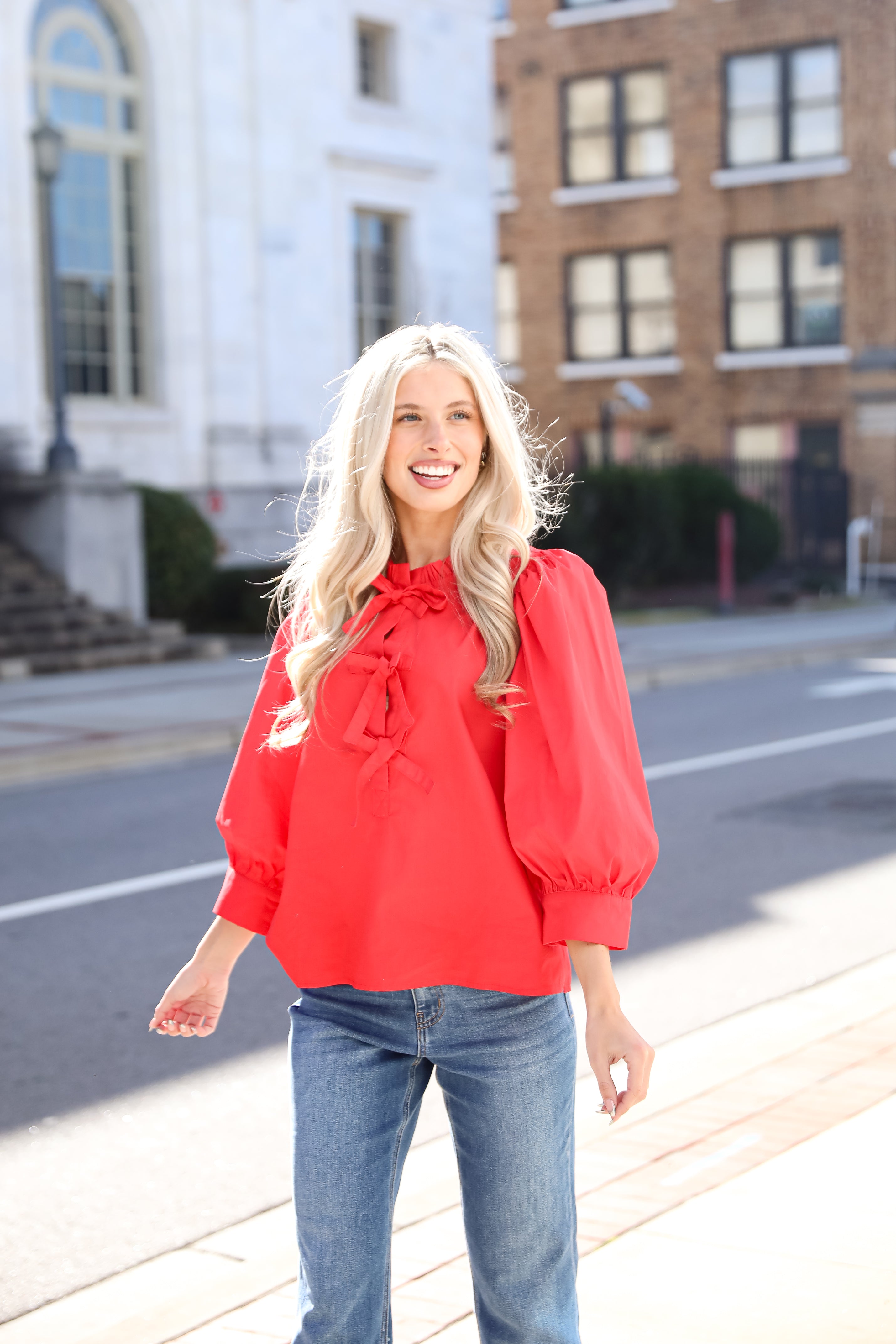 Perfectly Precious Red Bow Blouse