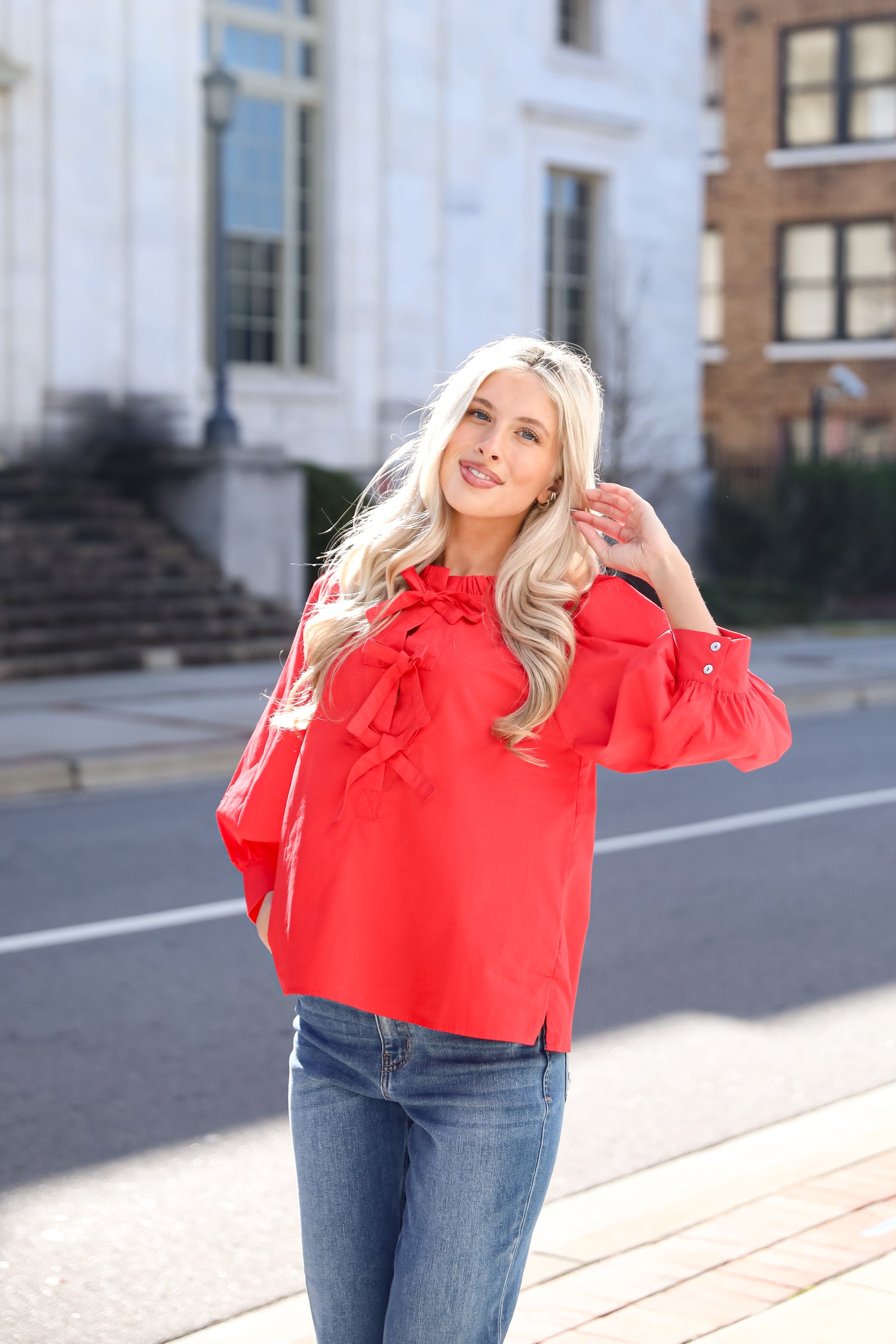 Perfectly Precious Red Bow Blouse