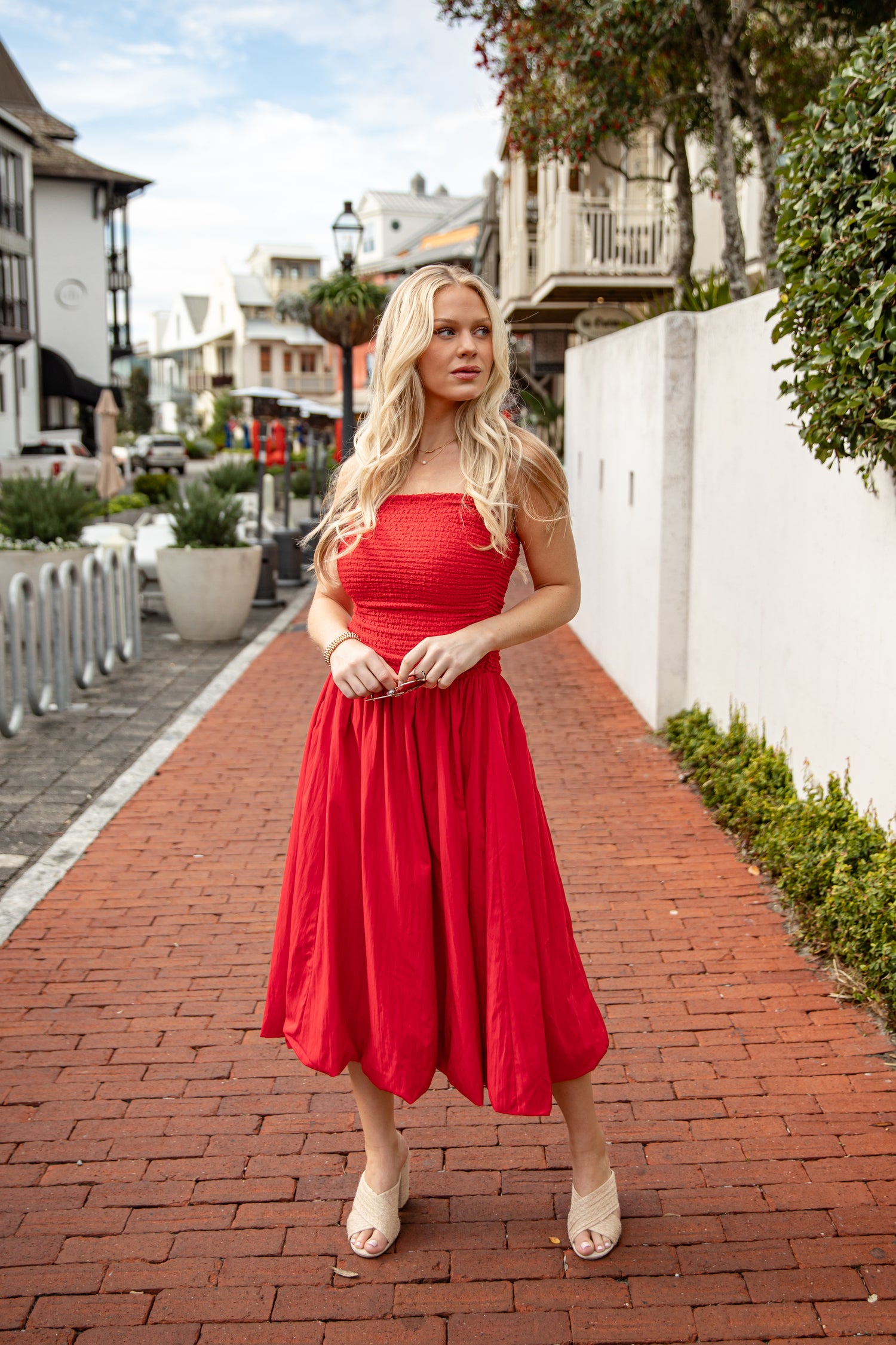 midi red dress for women Wine Red Ruched A-Line Slip Midi Dress