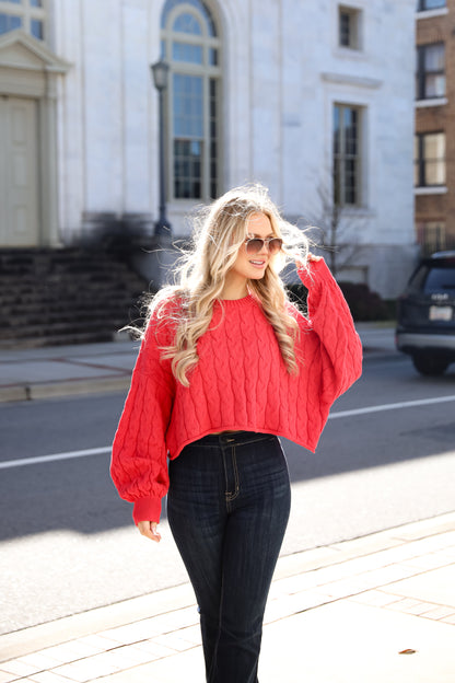 Love Me Forever Red Cable Knit Sweater