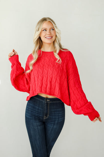 Love Me Forever Red Cable Knit Sweater