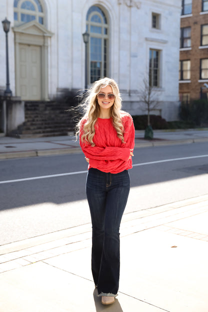 Love Me Forever Red Cable Knit Sweater