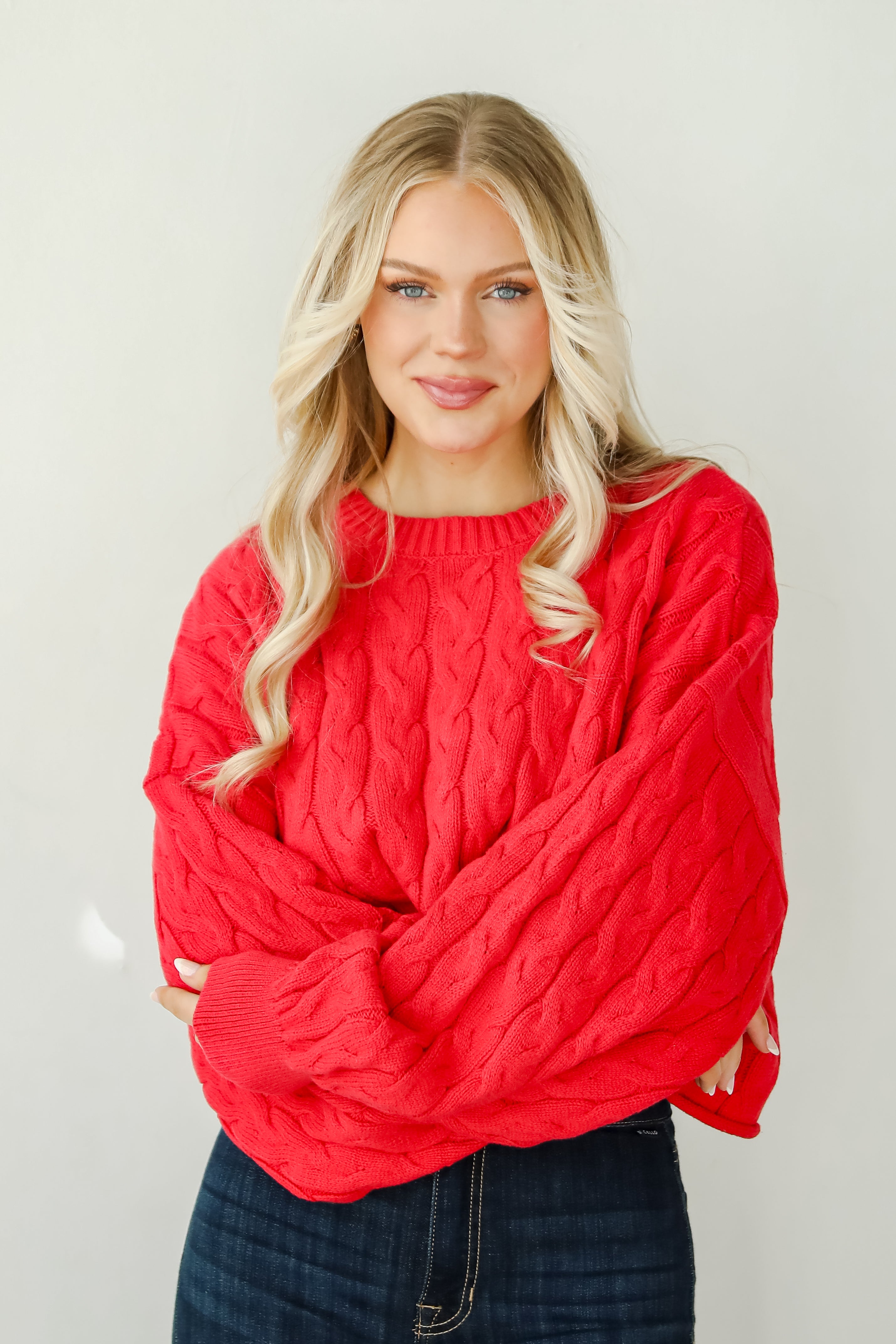 Love Me Forever Red Cable Knit Sweater