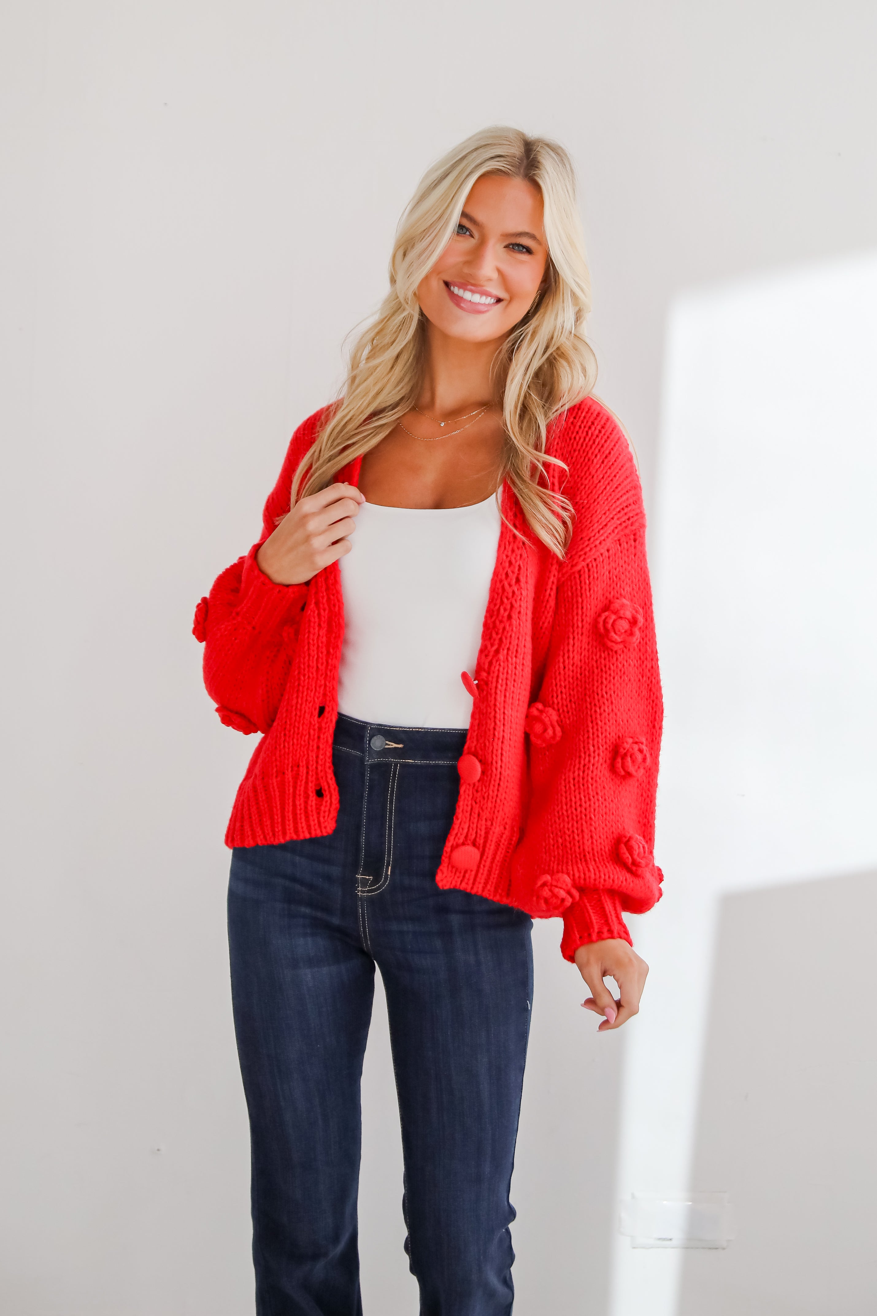 Most Adorable Vibes Red Sweater Cardigan