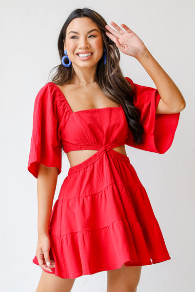 red Cutout Tiered Mini Dress