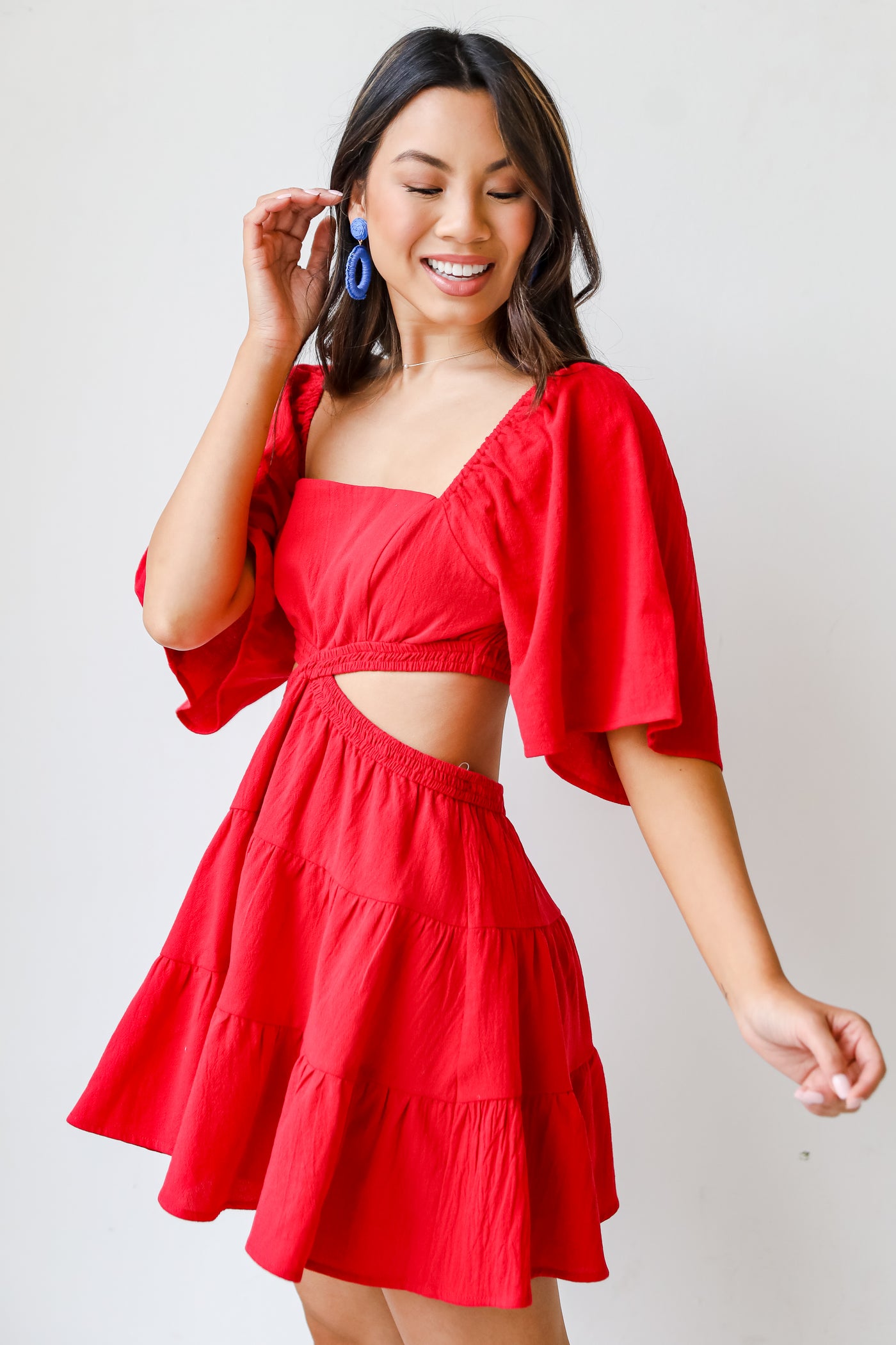 red Cutout Tiered Mini Dress side view