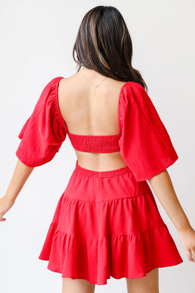 red Cutout Tiered Mini Dress back view