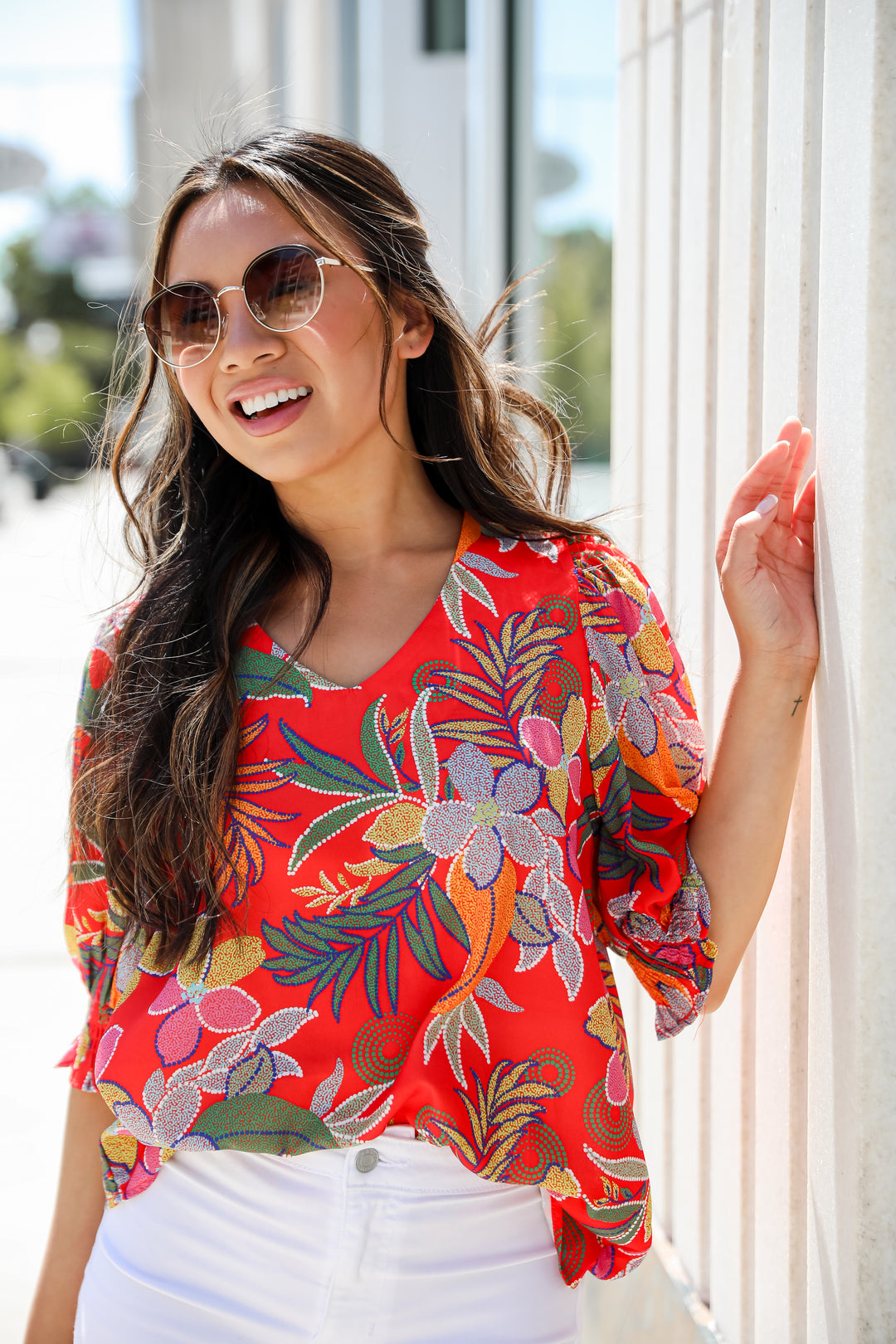 Red Floral Blouse