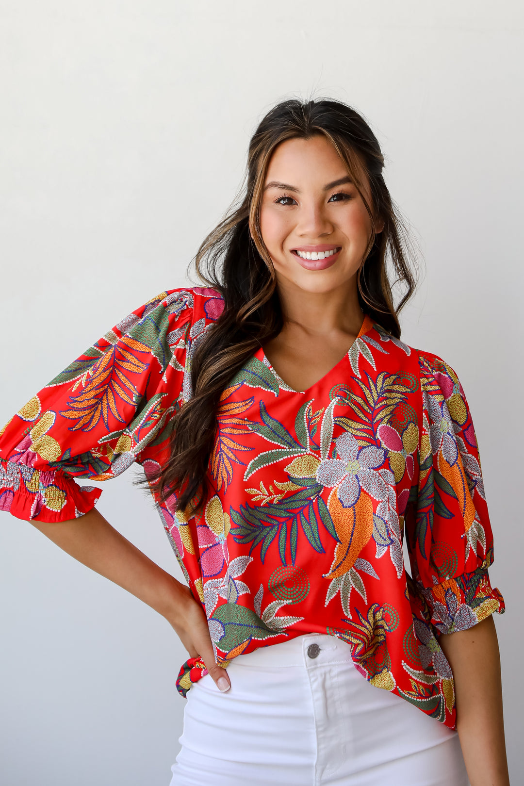 Red Floral Blouse for spring
