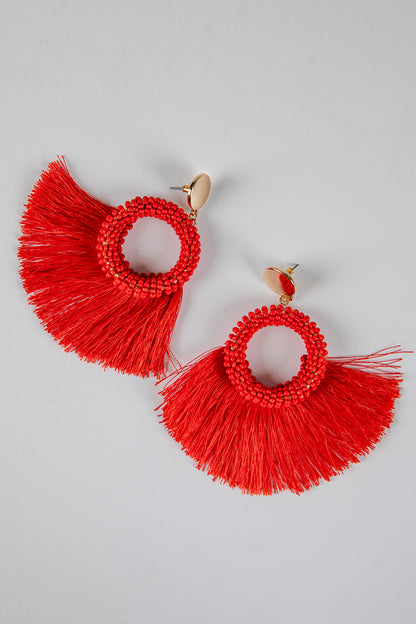 Cute Red Fringe Statement Earrings | Trendy Earrings