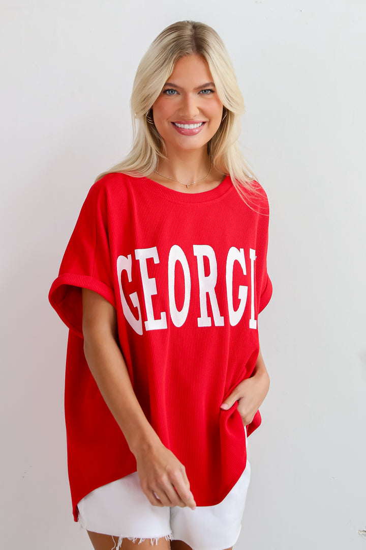 Red Georgia Ribbed Oversized Tee