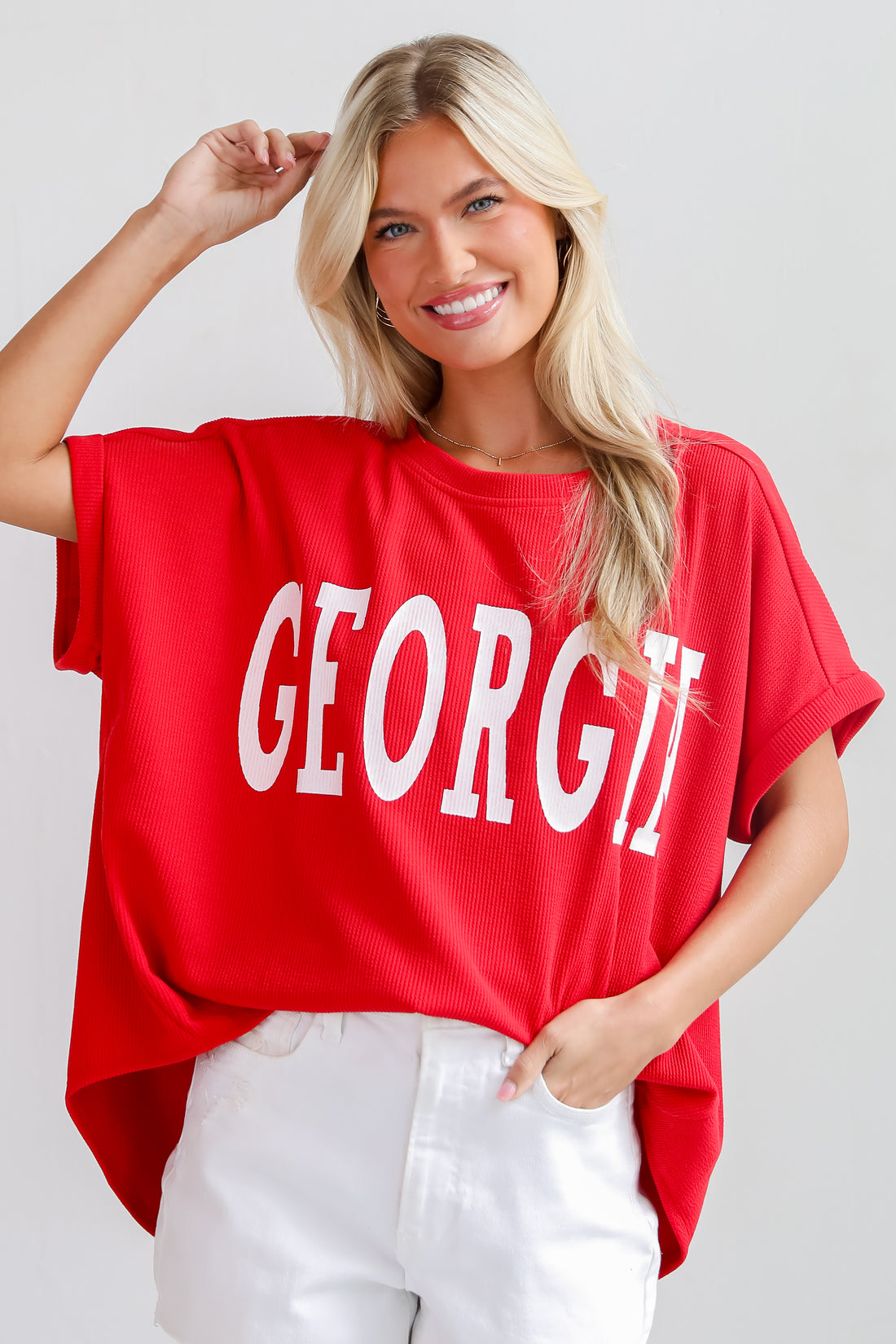 Red Georgia Ribbed Oversized Tee