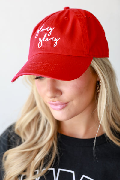 red Glory Glory Embroidered Hat on model UGA Hats Online