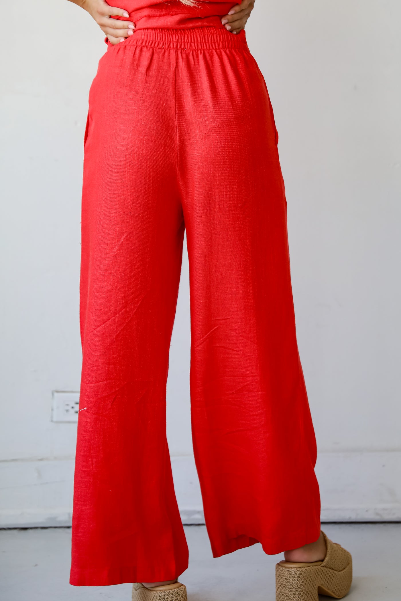womens red linen pants