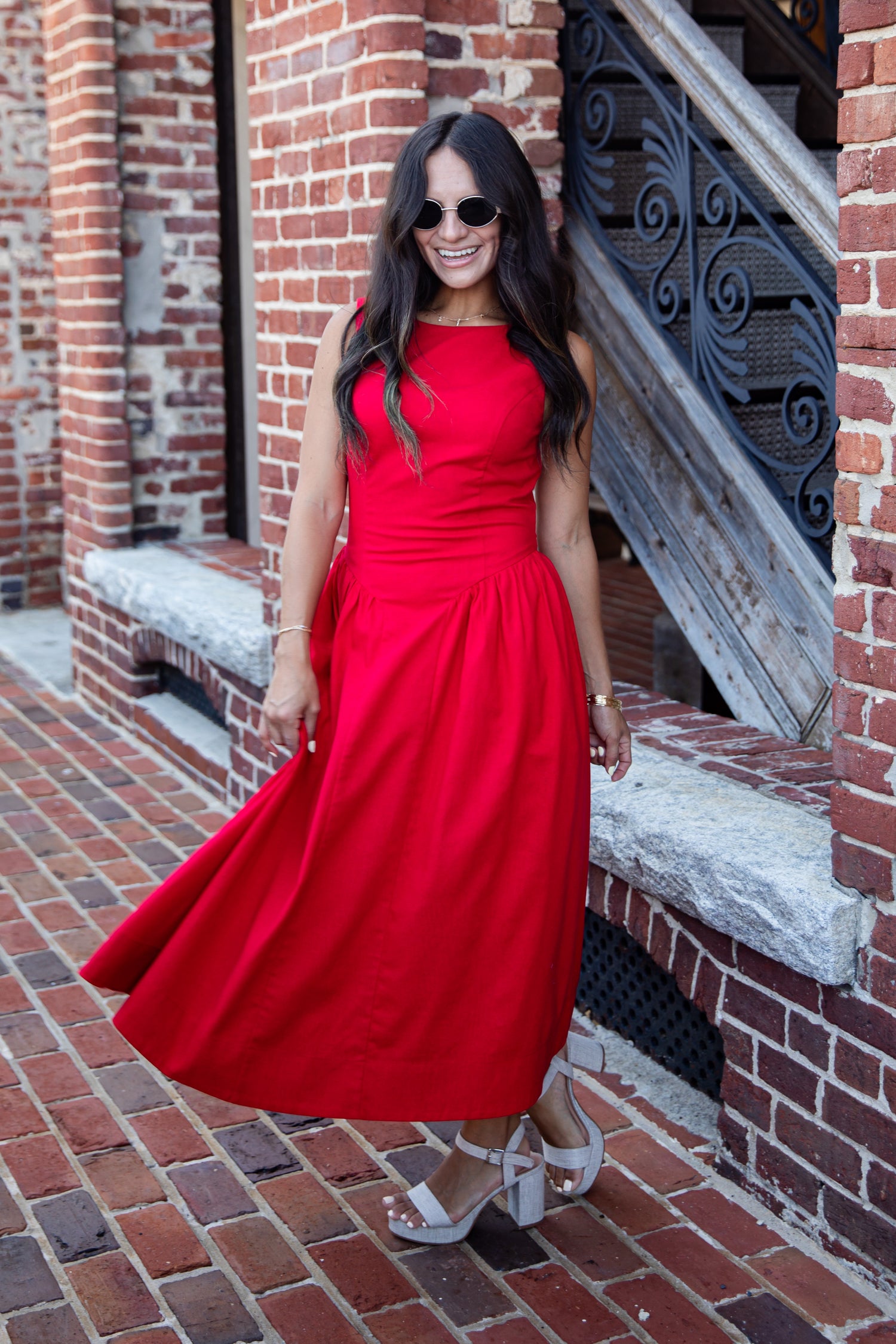 brick red dress Rihoas Square Neck Ribbed Midi for Women, / L Square Neck Can't Give You Up Red