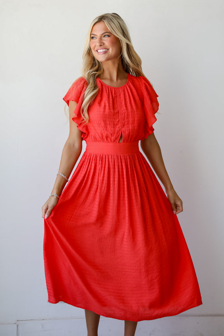 flowy Red Midi Dress