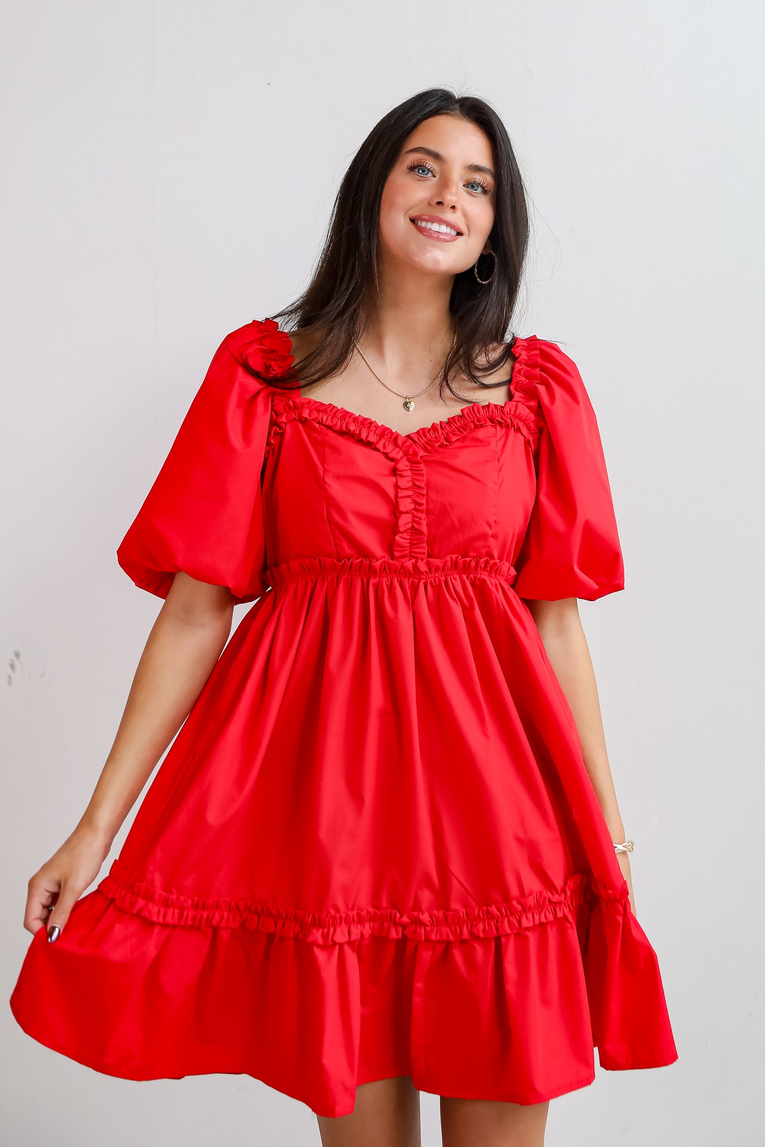 Convincingly Graceful Red Ruffle Mini Dress