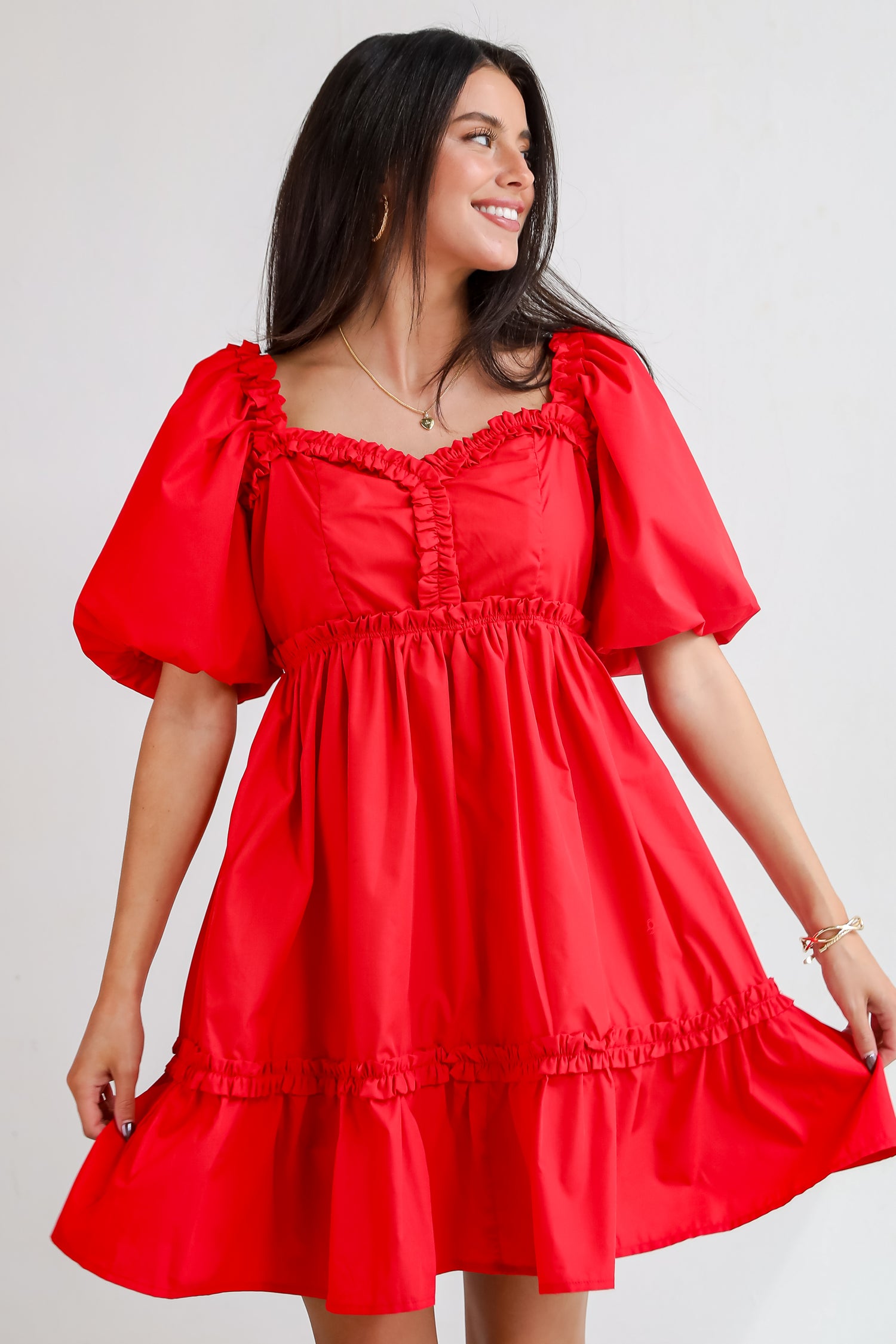 Convincingly Graceful Red Ruffle Mini Dress